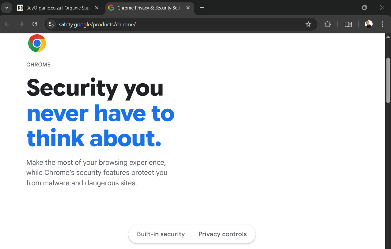 Chrome Features list for our e-commerce store - Privacy & Security